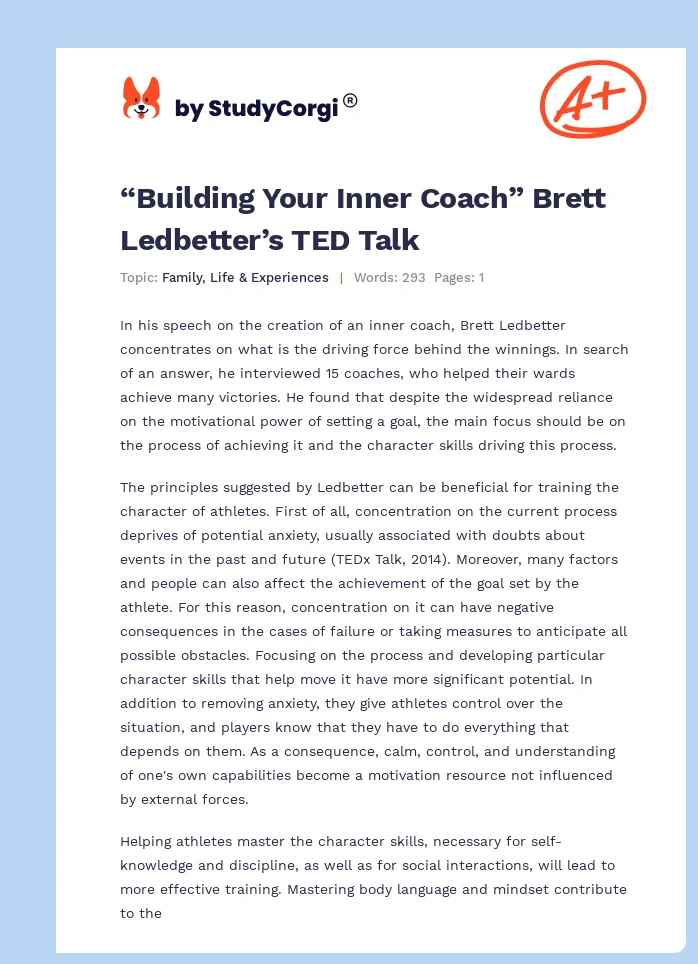 “Building Your Inner Coach” Brett Ledbetter’s TED Talk. Page 1