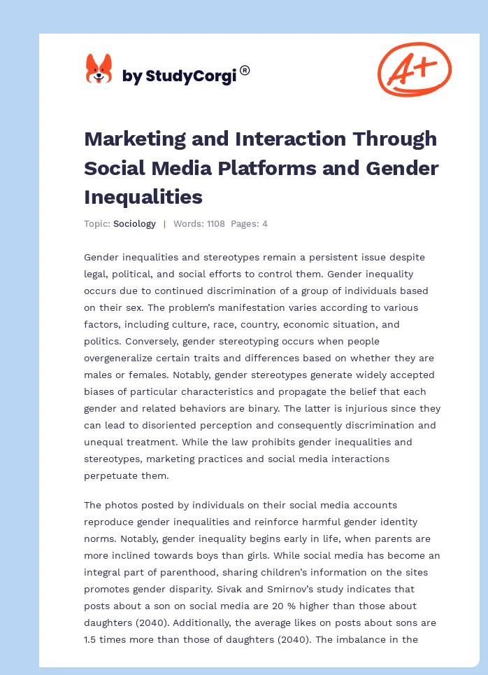 Marketing and Interaction Through Social Media Platforms and Gender Inequalities. Page 1