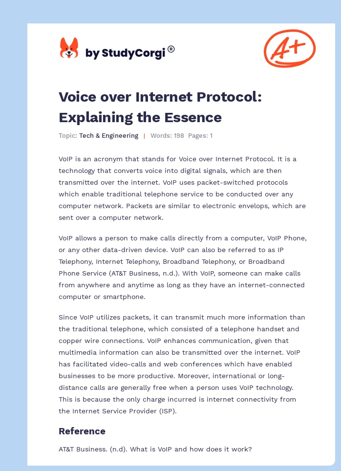 Voice over Internet Protocol: Explaining the Essence. Page 1