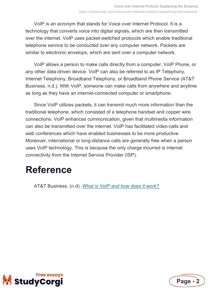 Voice over Internet Protocol: Explaining the Essence. Page 2