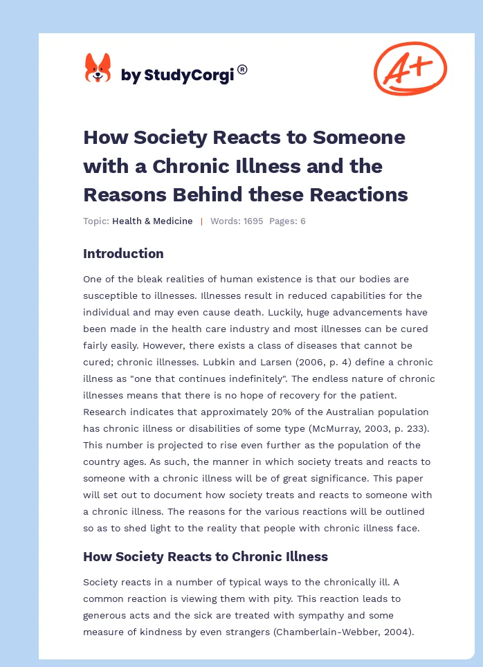 How Society Reacts to Someone with a Chronic Illness and the Reasons Behind these Reactions. Page 1