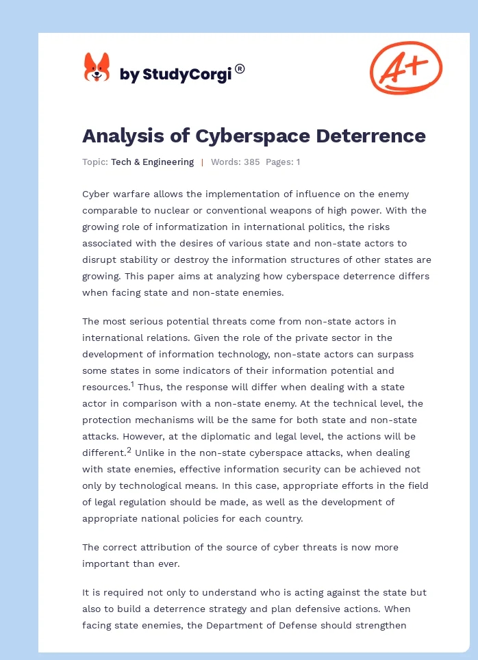Analysis of Cyberspace Deterrence. Page 1
