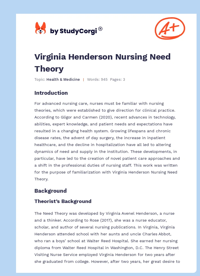 Virginia Henderson Nursing Need Theory. Page 1