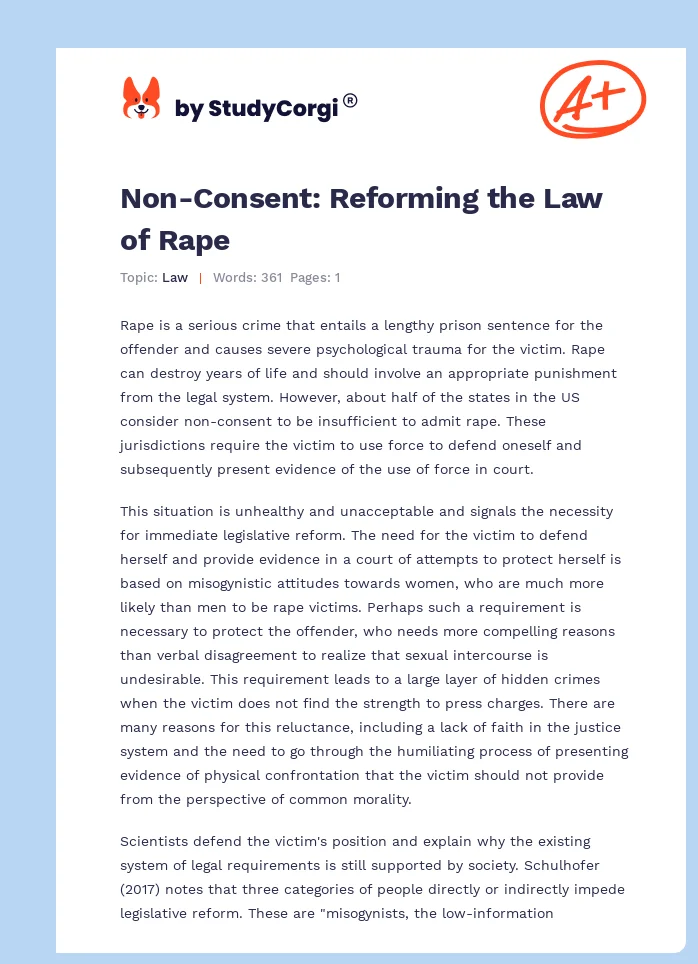 Non-Consent: Reforming the Law of Rape. Page 1