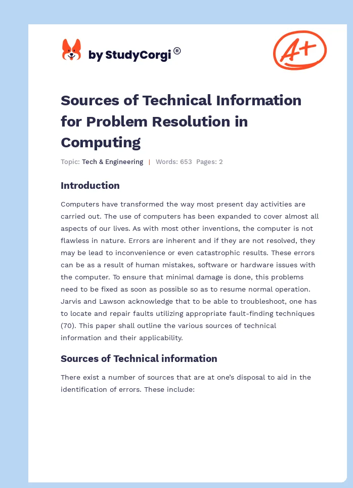 Sources of Technical Information for Problem Resolution in Computing. Page 1