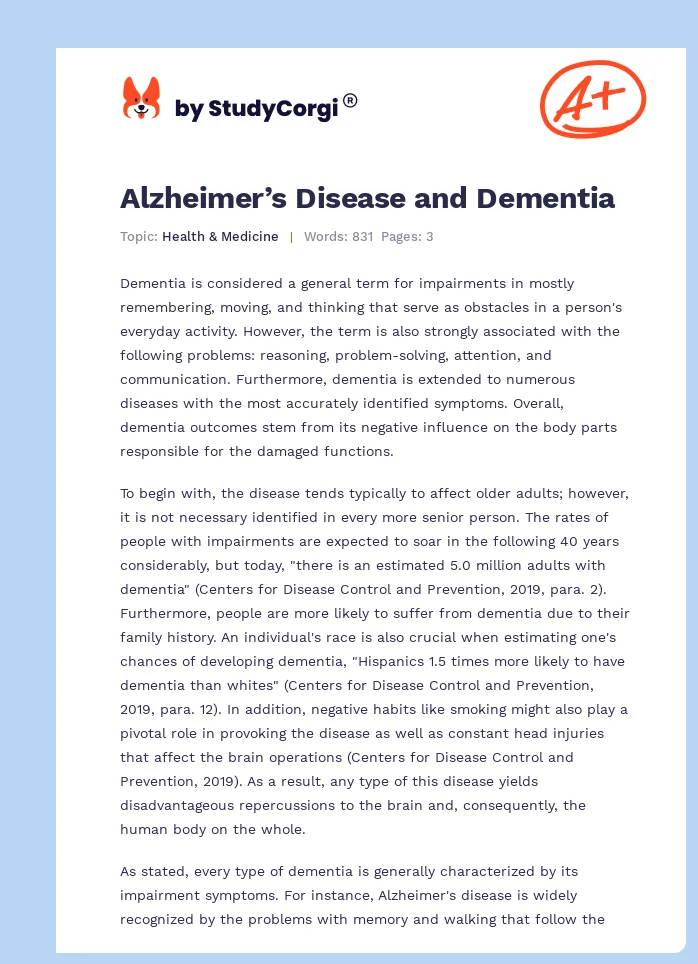 Alzheimer’s Disease and Dementia. Page 1