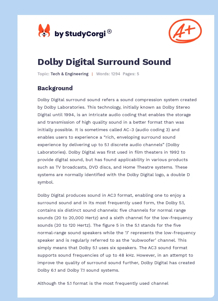 Dolby Digital Surround Sound. Page 1