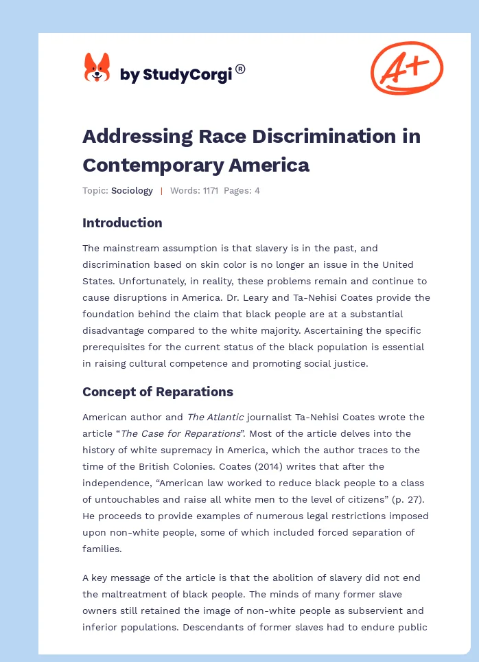Addressing Race Discrimination in Contemporary America. Page 1