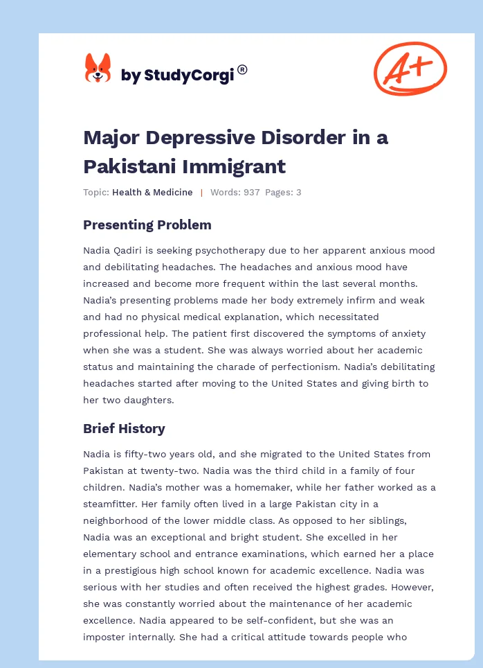 Major Depressive Disorder in a Pakistani Immigrant. Page 1