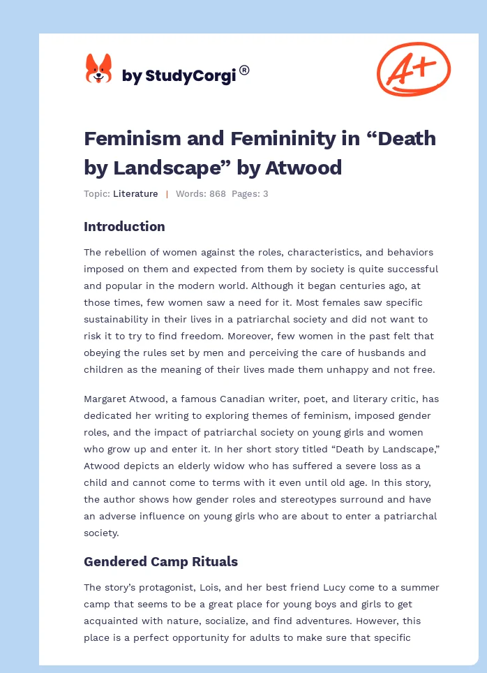 Feminism and Femininity in “Death by Landscape” by Atwood. Page 1