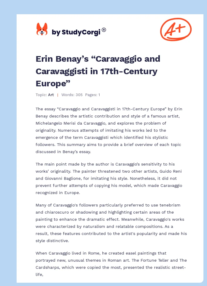 Erin Benay’s “Caravaggio and Caravaggisti in 17th-Century Europe”. Page 1
