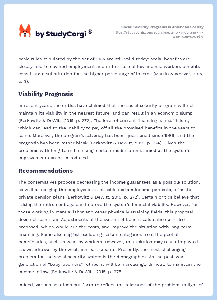 Social Security Programs in American Society. Page 2