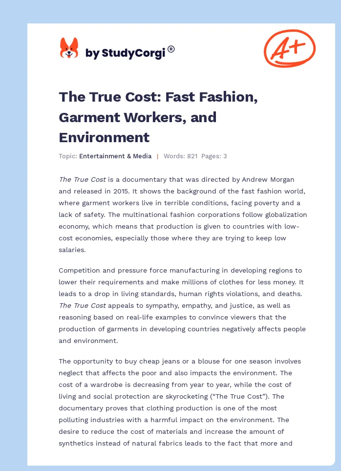The True Cost: Fast Fashion, Garment Workers, and Environment. Page 1