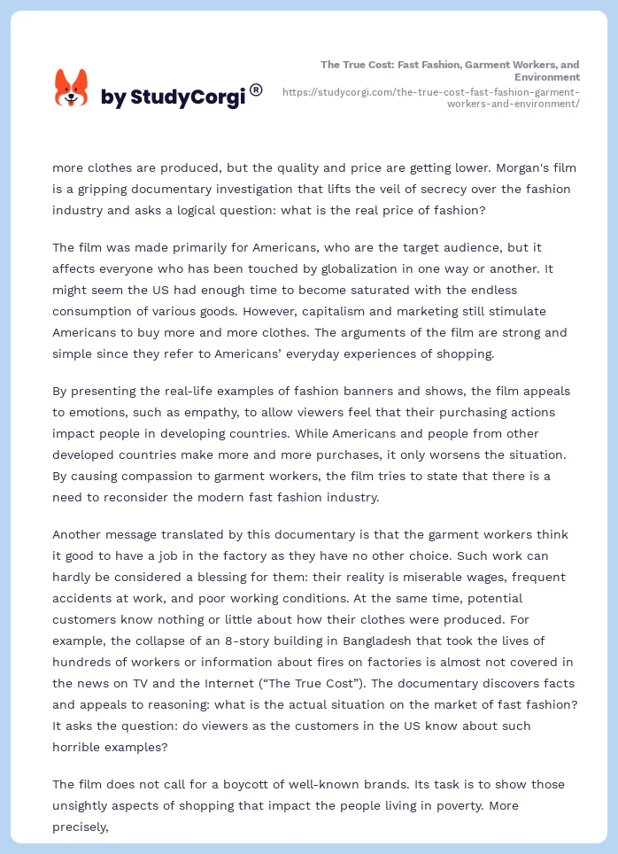 The True Cost: Fast Fashion, Garment Workers, and Environment. Page 2