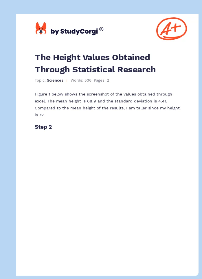The Height Values Obtained Through Statistical Research. Page 1