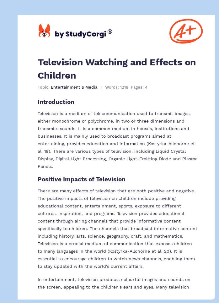 Television Watching and Effects on Children. Page 1
