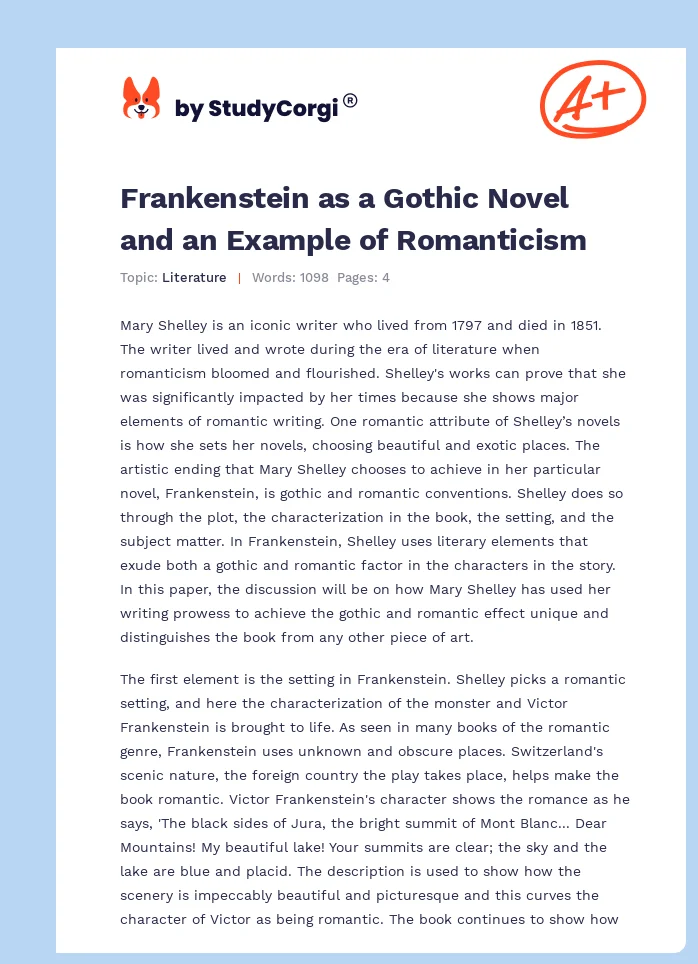 Frankenstein as a Gothic Novel and an Example of Romanticism. Page 1