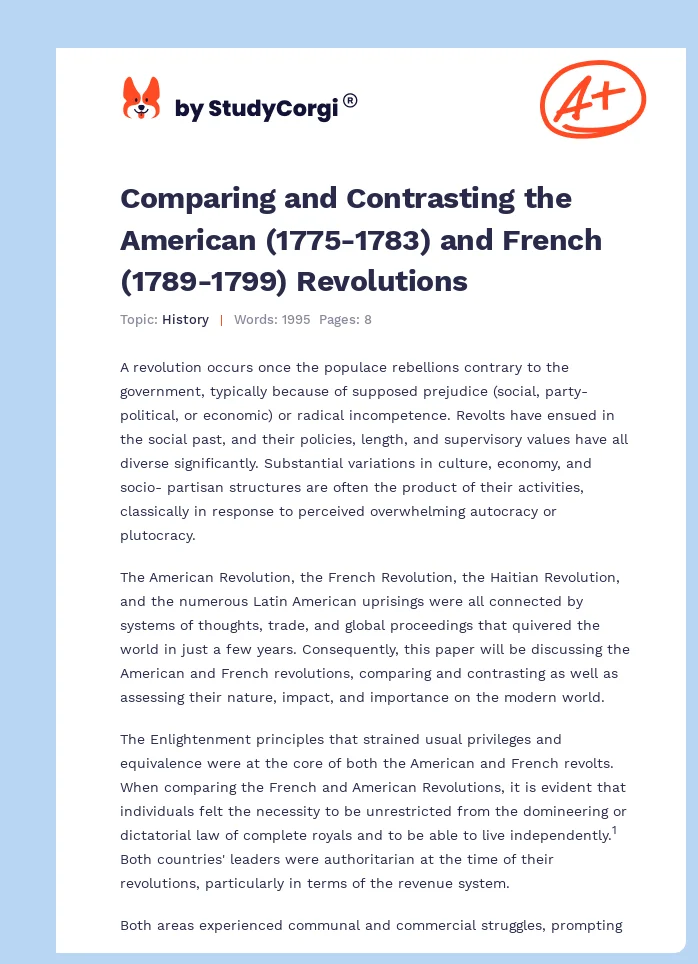 Comparing and Contrasting the American (1775-1783) and French (1789-1799) Revolutions. Page 1