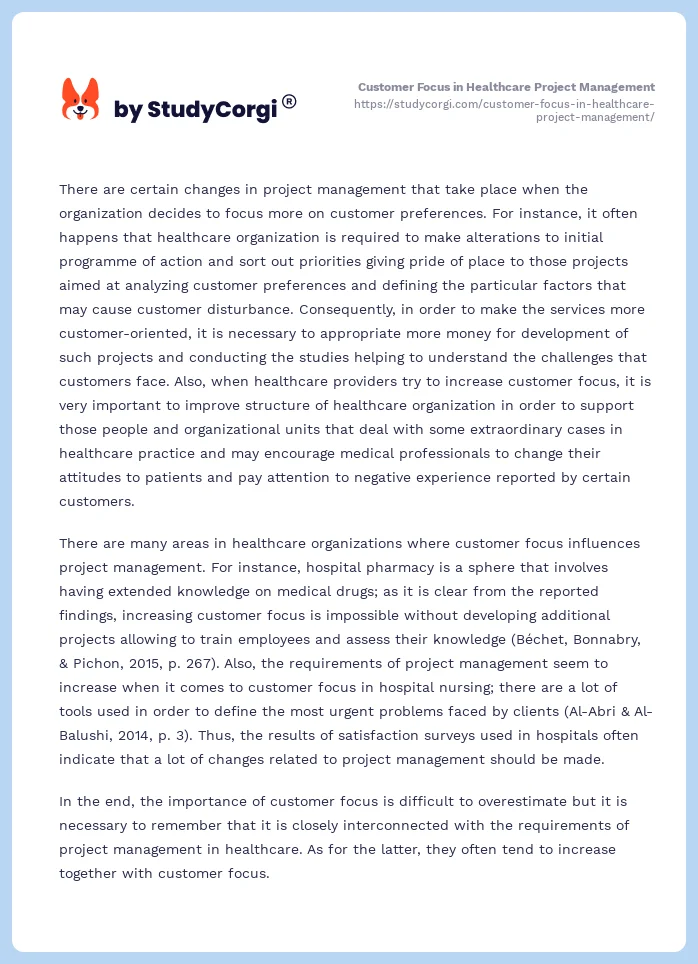 Customer Focus in Healthcare Project Management. Page 2