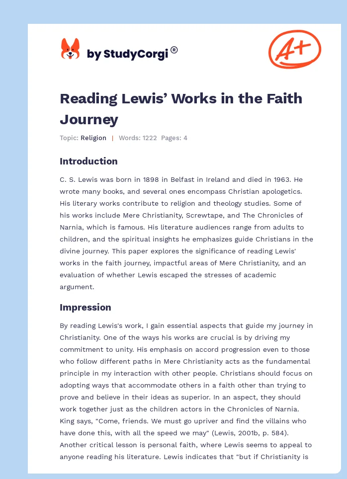 Reading Lewis’ Works in the Faith Journey. Page 1