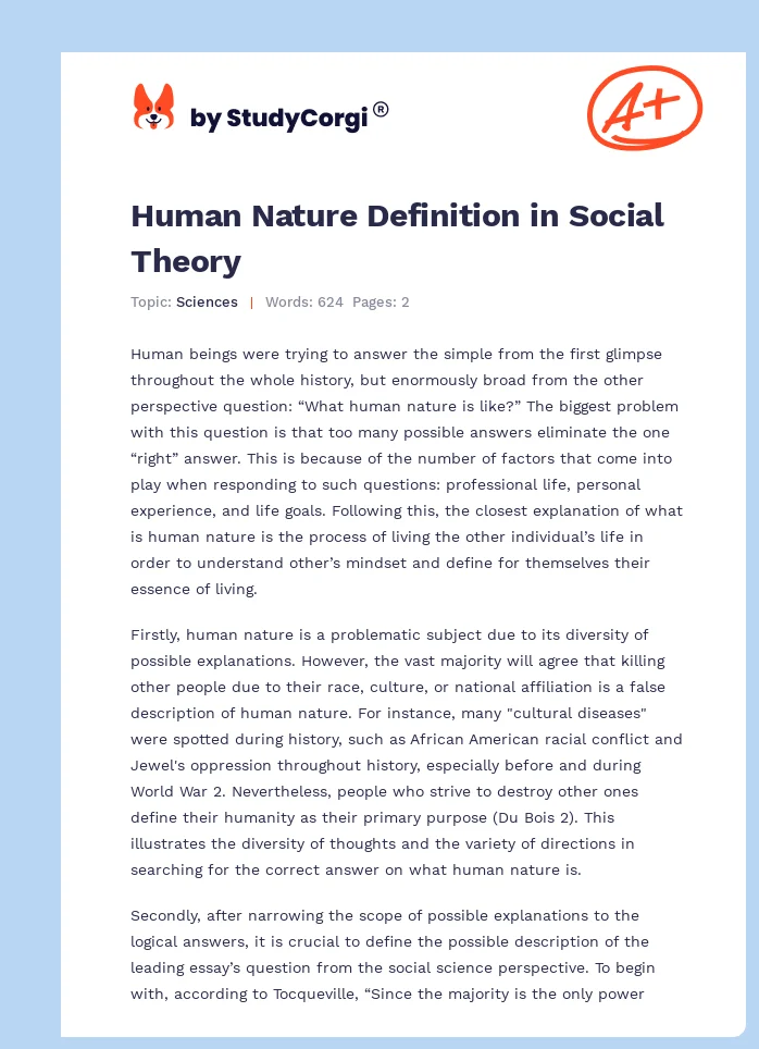 Human Nature Definition in Social Theory. Page 1