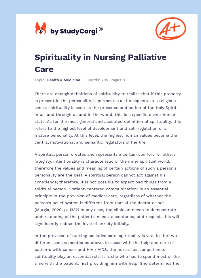 Spirituality in Nursing Palliative Care. Page 1