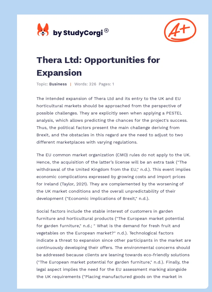 Thera Ltd: Opportunities for Expansion. Page 1
