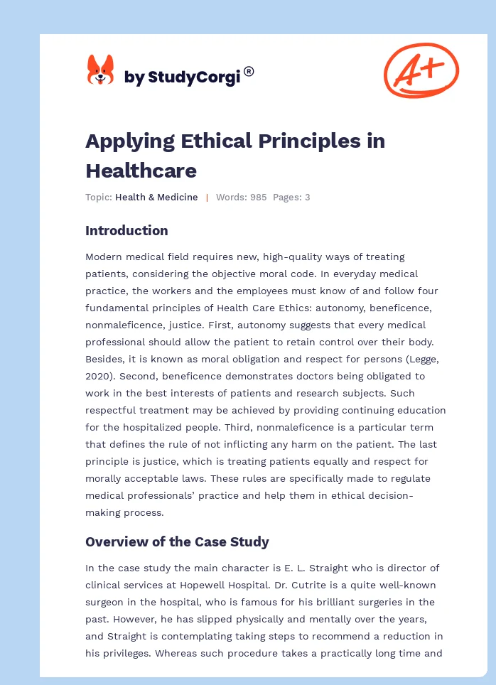 Applying Ethical Principles in Healthcare. Page 1