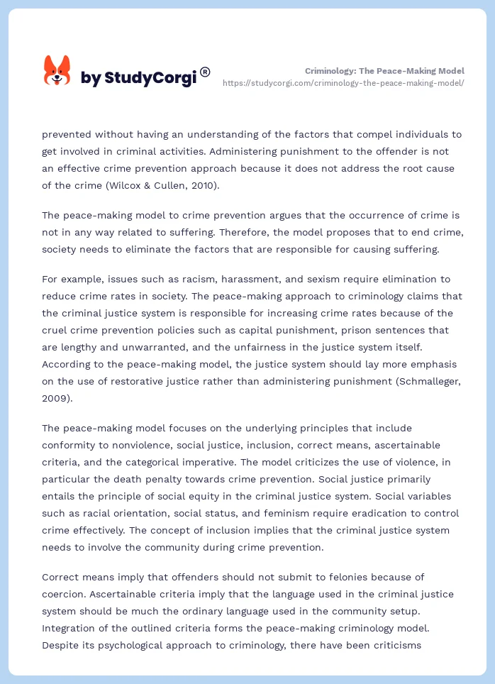 Criminology: The Peace-Making Model. Page 2