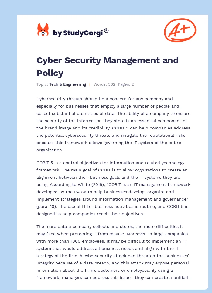 Cyber Security Management and Policy. Page 1