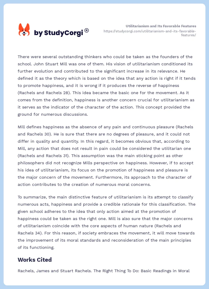 Utilitarianism and Its Favorable Features. Page 2