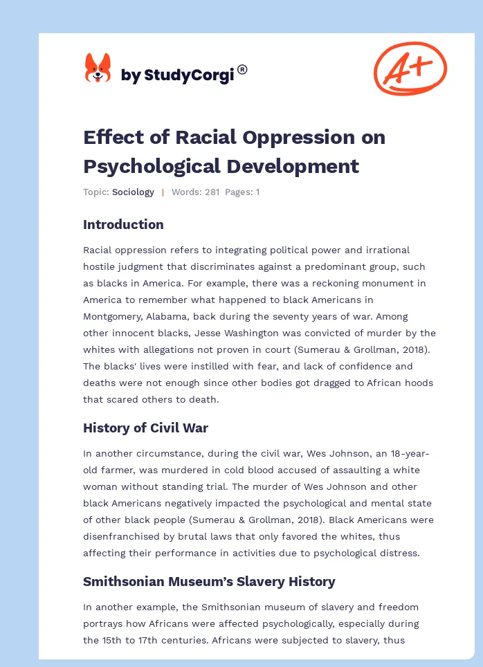 Effect of Racial Oppression on Psychological Development. Page 1