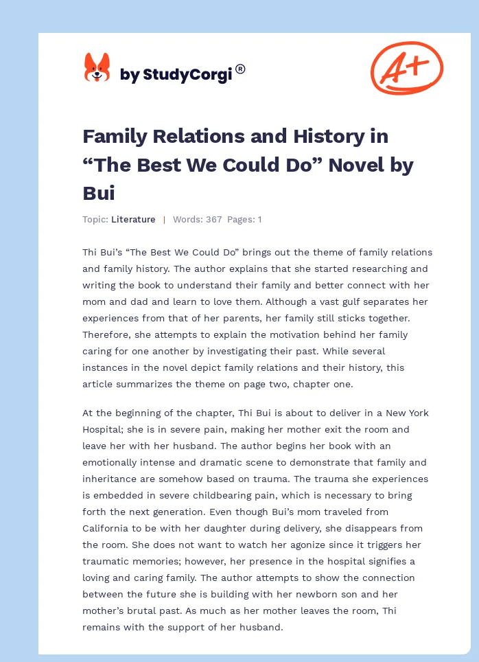 Family Relations and History in “The Best We Could Do” Novel by Bui. Page 1