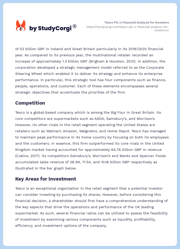 Tesco Plc.'s Financial Analysis for Investors. Page 2