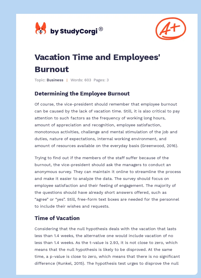 Vacation Time and Employees' Burnout. Page 1