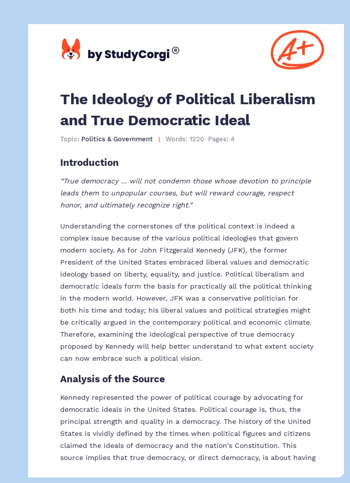 The Ideology of Political Liberalism and True Democratic Ideal. Page 1
