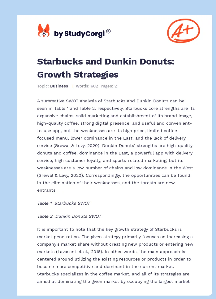 Starbucks and Dunkin Donuts: Growth Strategies. Page 1