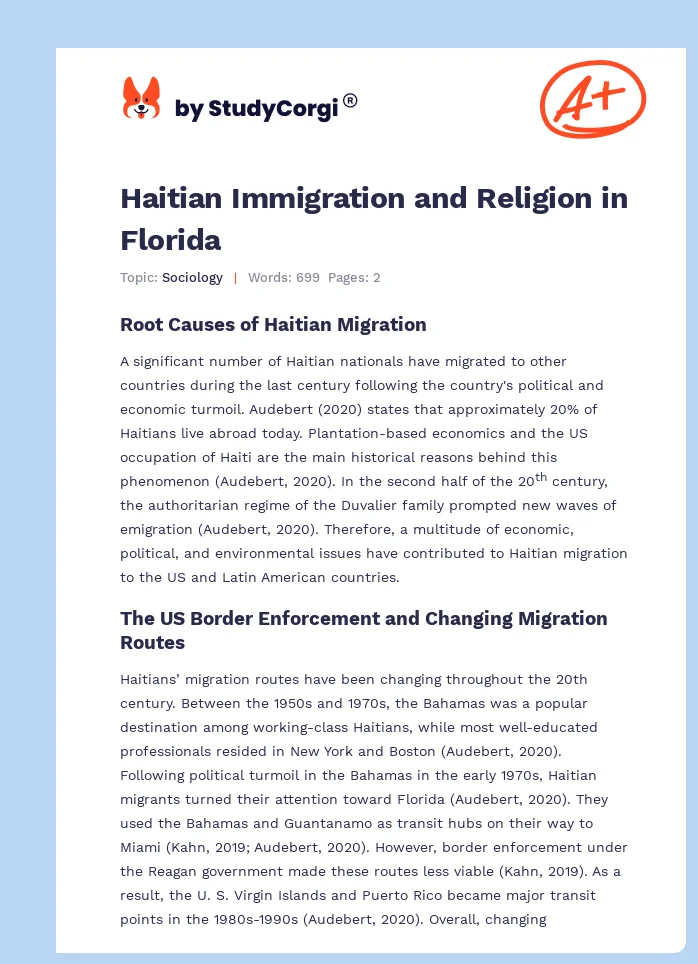 Haitian Immigration and Religion in Florida. Page 1