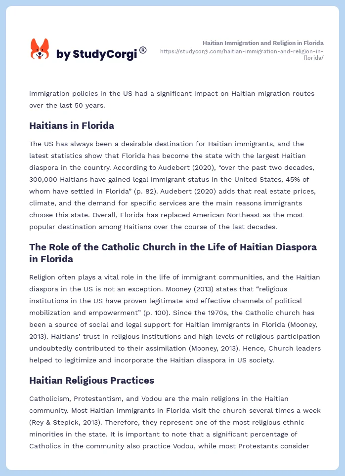 Haitian Immigration and Religion in Florida. Page 2
