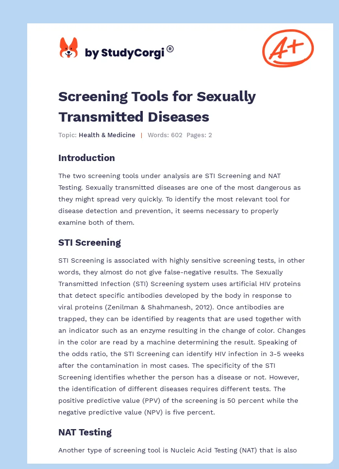 Screening Tools for Sexually Transmitted Diseases. Page 1