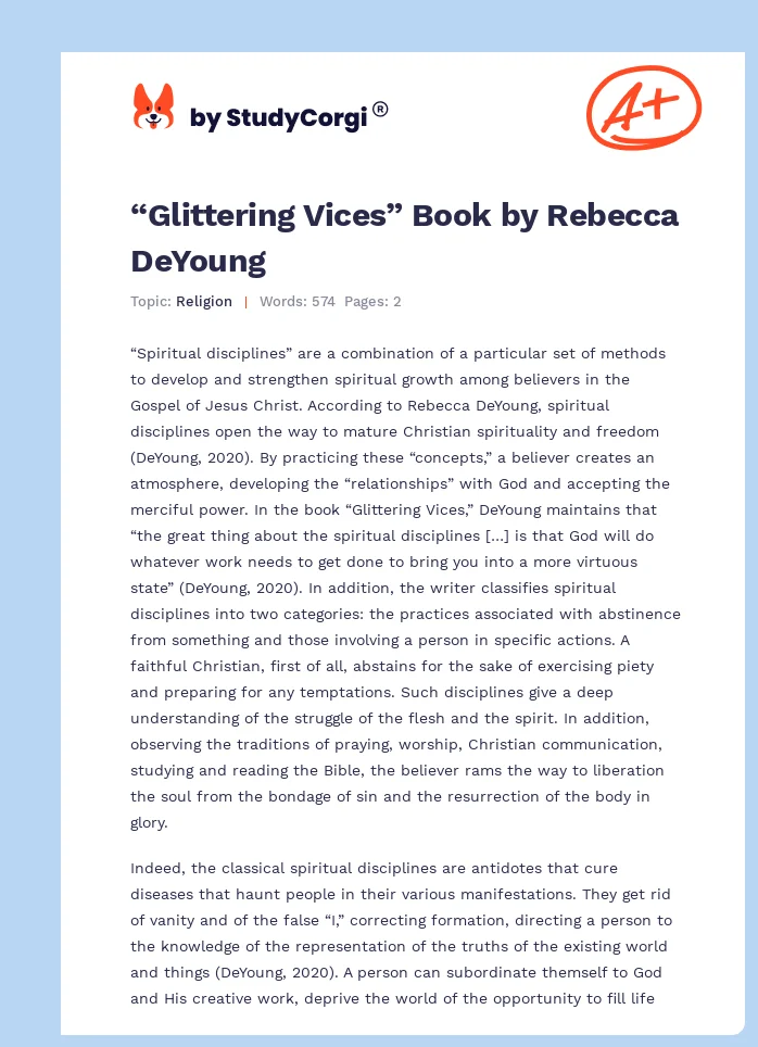“Glittering Vices” Book by Rebecca DeYoung. Page 1