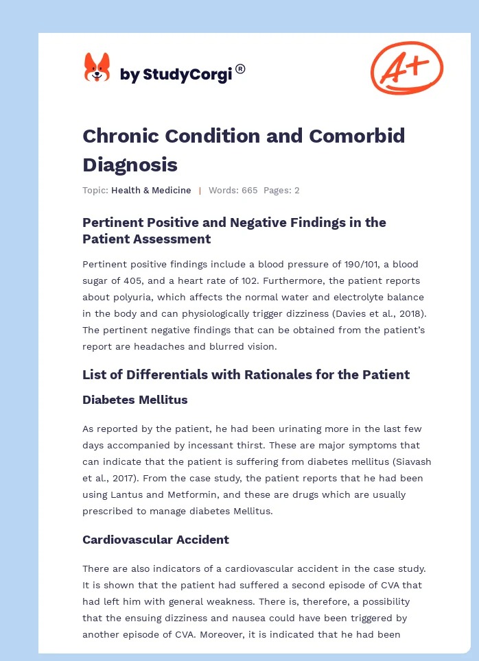 Chronic Condition and Comorbid Diagnosis. Page 1
