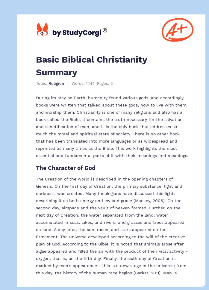 Basic Biblical Christianity Summary. Page 1