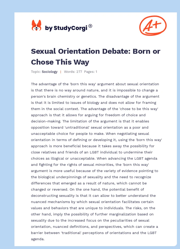 Sexual Orientation Debate: Born or Chose This Way. Page 1