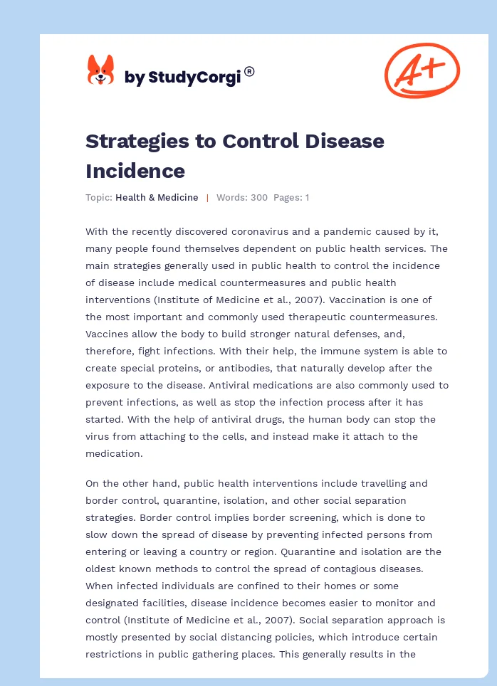 Strategies to Control Disease Incidence. Page 1
