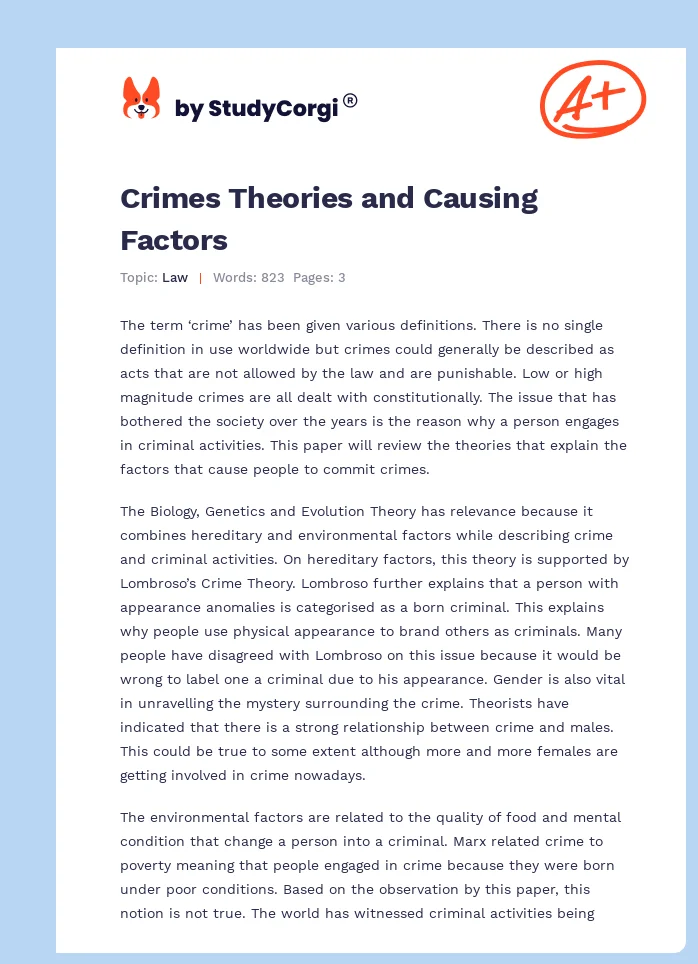 Crimes Theories and Causing Factors. Page 1