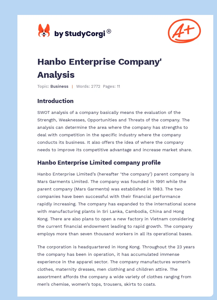 Hanbo Enterprise Company' Analysis. Page 1