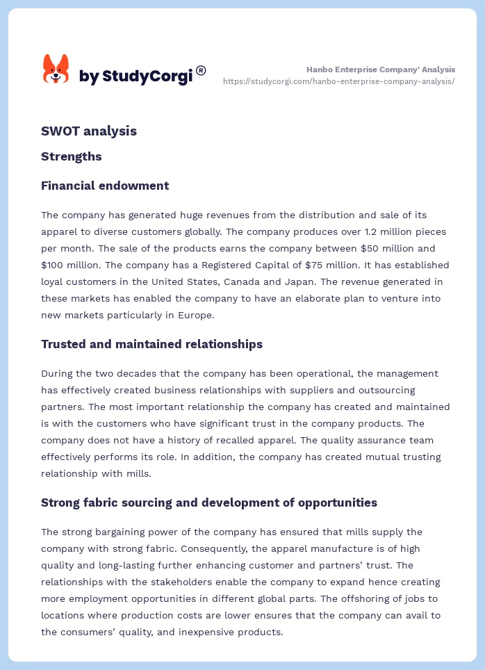Hanbo Enterprise Company' Analysis. Page 2