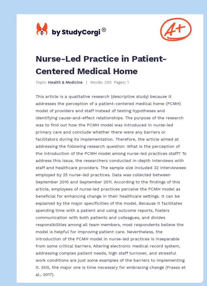 Nurse-Led Practice in Patient-Centered Medical Home. Page 1