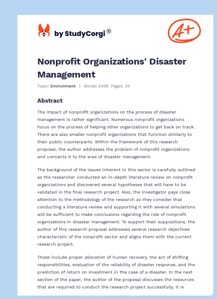 Nonprofit Organizations' Disaster Management. Page 1